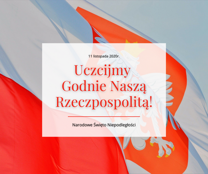 Flaga RP z hasłem "UCZCIJMY GODNIE NASZĄ RZECZPOSPOLITĄ"