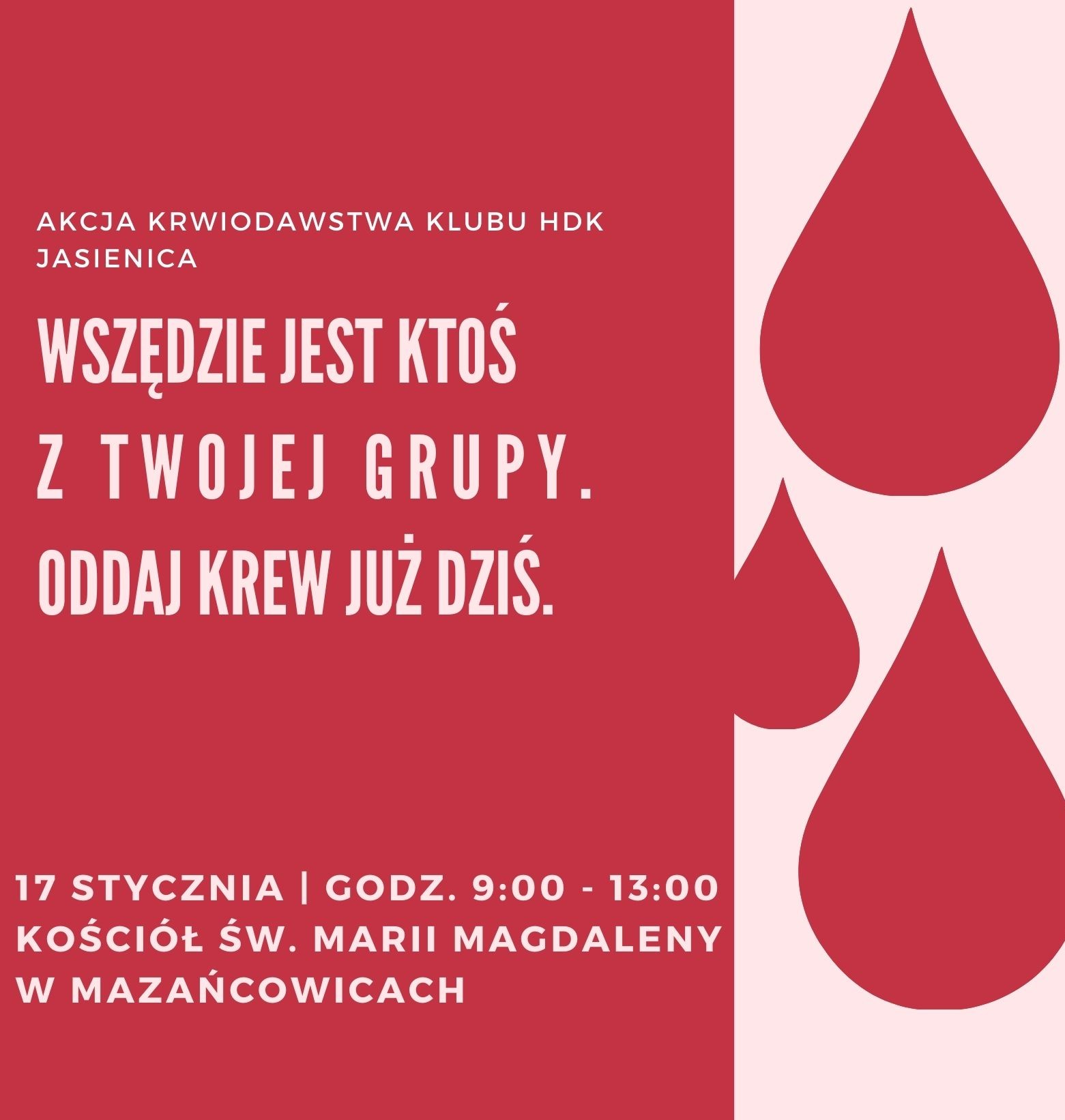 Plakat dotyczący akcji krwiodawstwa.
